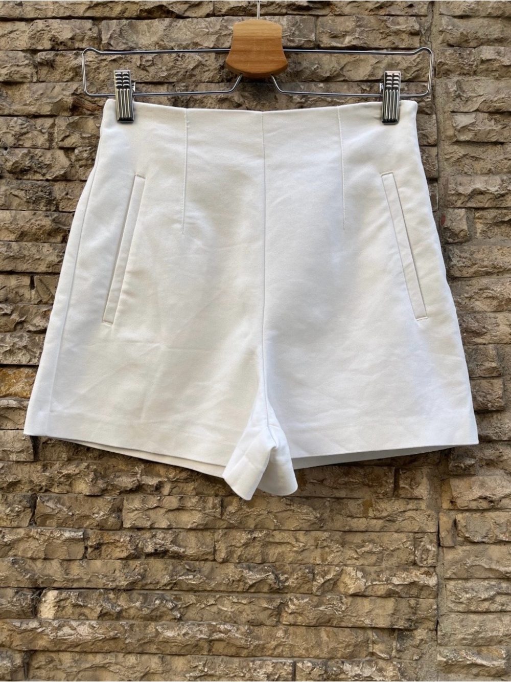Zara White High-Waist Tailored Shorts